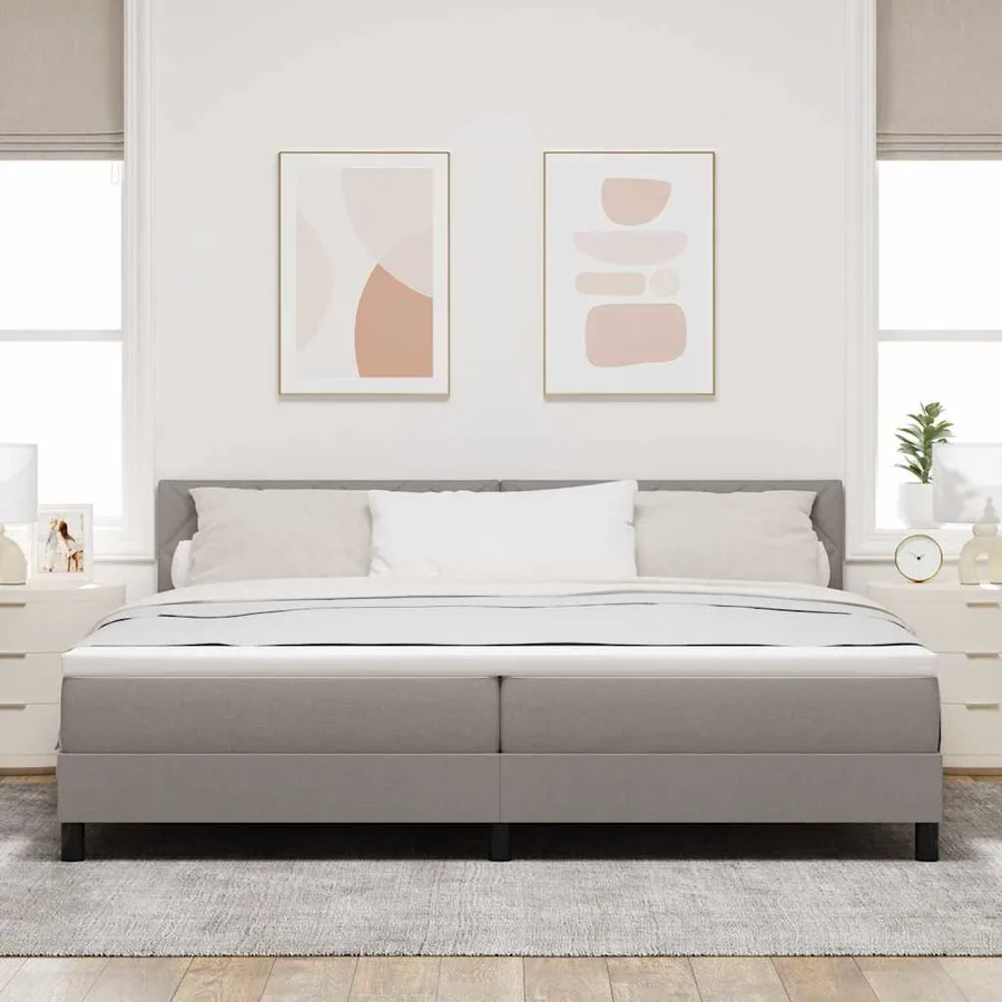 Lit à ressorts avec coussin Taupe 200 x 200 cm tissu - 4