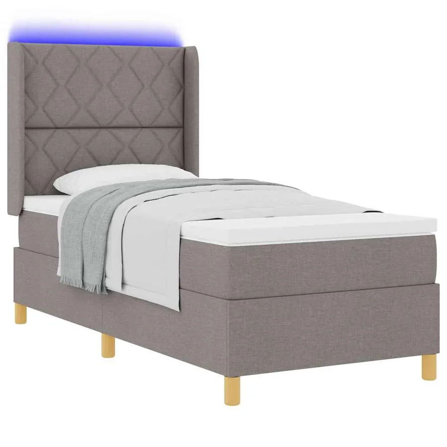 Lit à ressorts avec bandes LED Taupe 100 x 200 cm tissu - 3