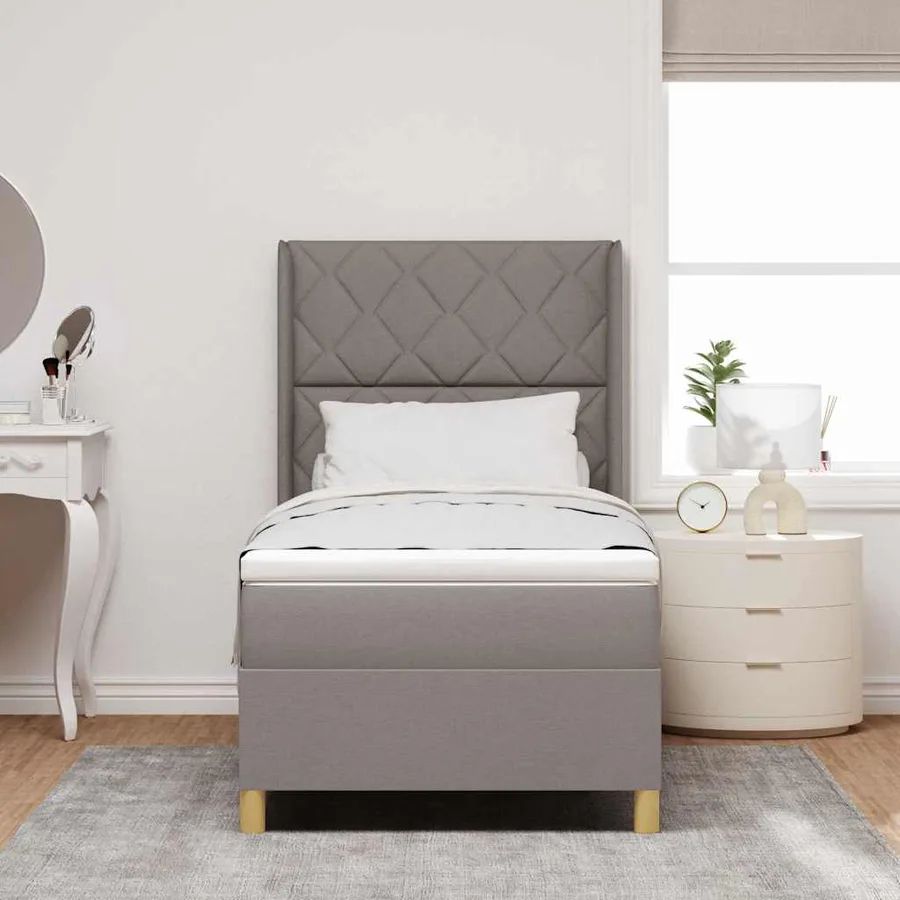 Lit à ressorts avec bandes LED Taupe 100 x 200 cm tissu - 4