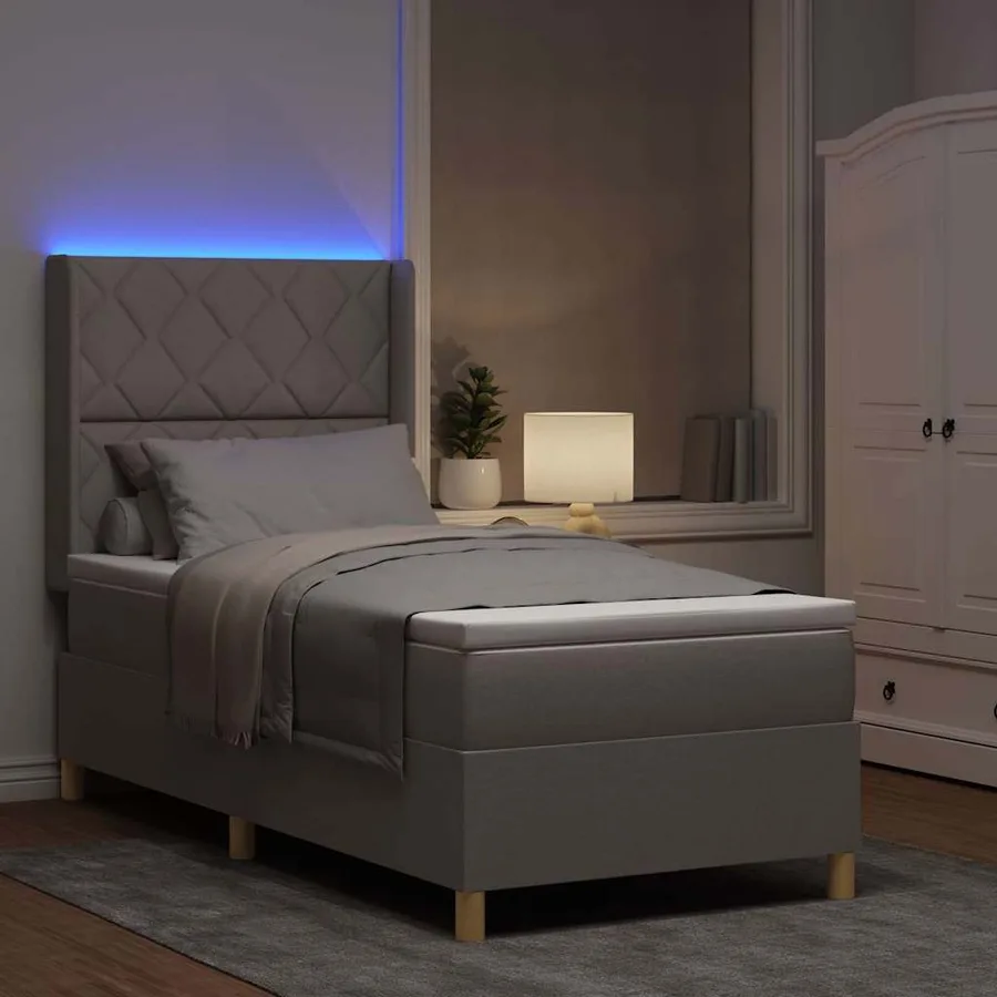 Lit à ressorts avec bandes LED Taupe 100 x 200 cm tissu - 5