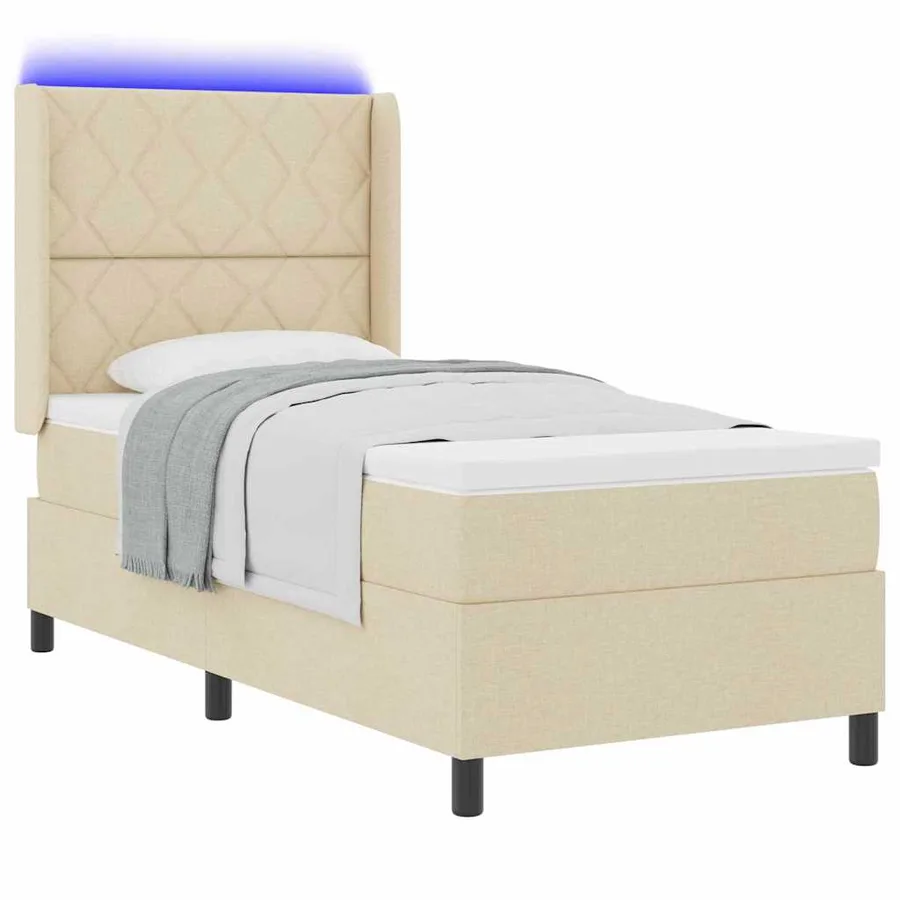 Lit à ressort LED avec tête de lit Crème 100 x 200 cm tissu - 3