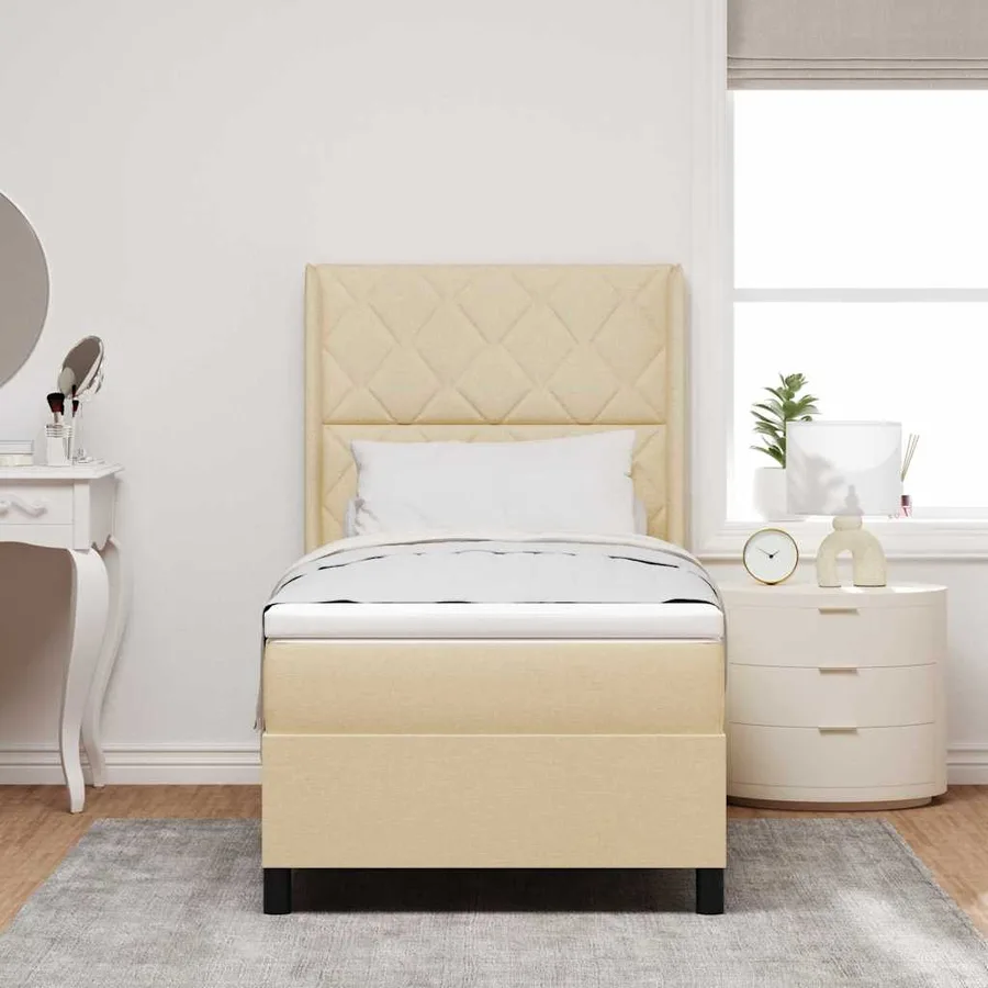 Lit à ressort LED avec tête de lit Crème 100 x 200 cm tissu - 4