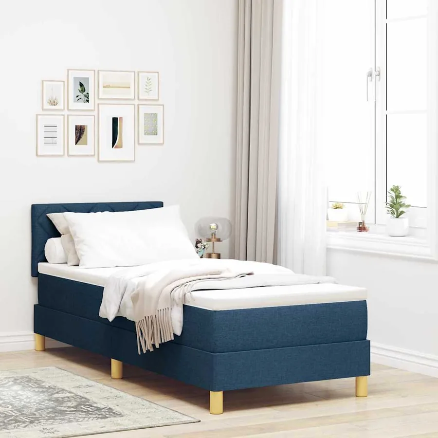 Lit à ressorts avec coussin Bleu 80 x 200 cm tissu