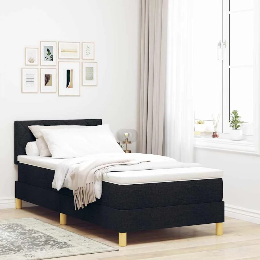 Lit à ressorts avec coussin Noir 100 x 200 cm tissu