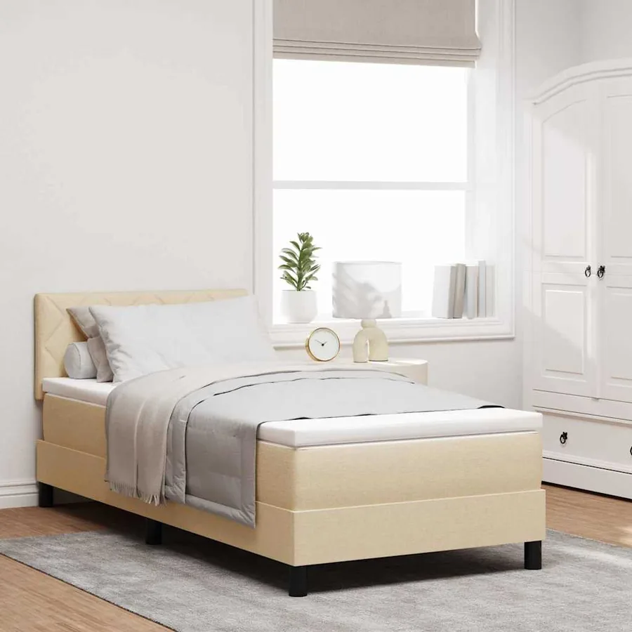 Lit à ressorts avec coussin Crème 100 x 200 cm tissu
