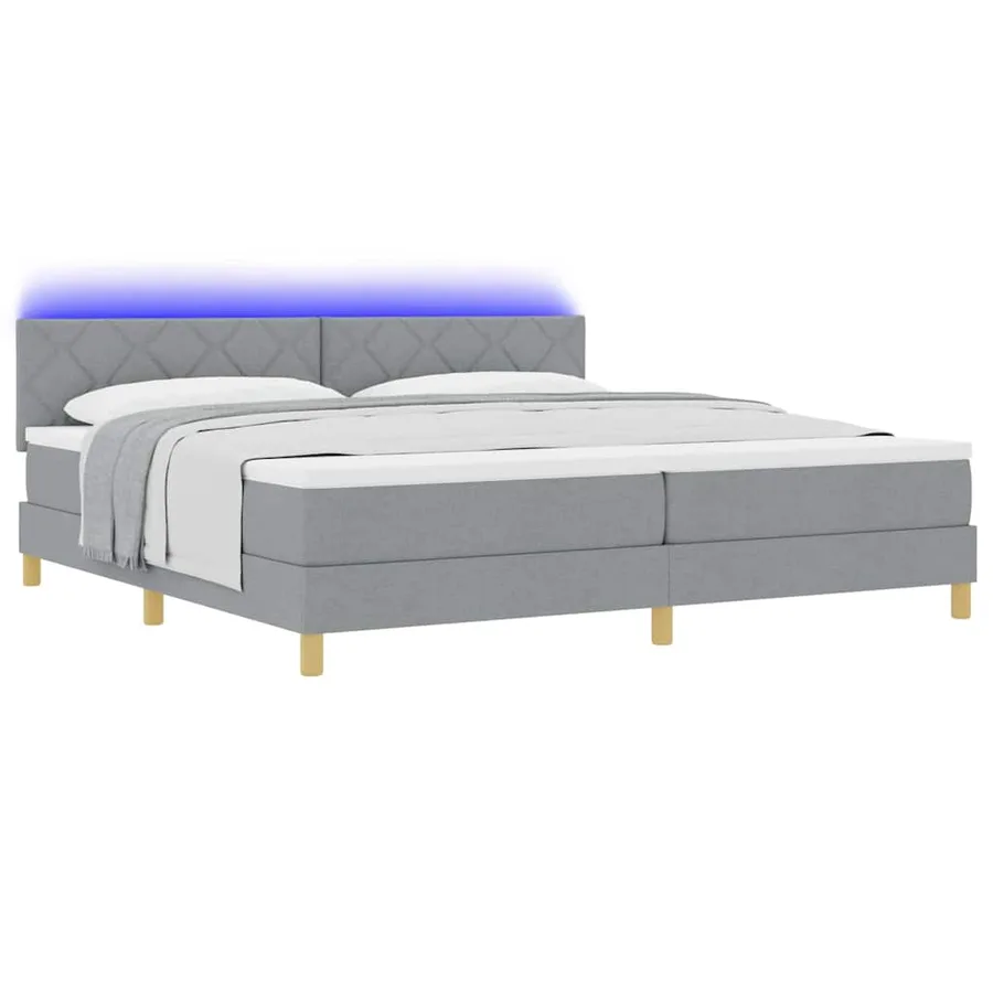 Lit à ressort LED avec bandes LED Gris clair 200 x 200 cm tissu - 3