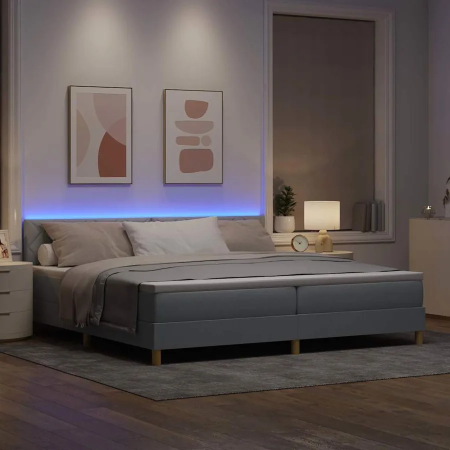 Lit à ressort LED avec bandes LED Gris clair 200 x 200 cm tissu - 5