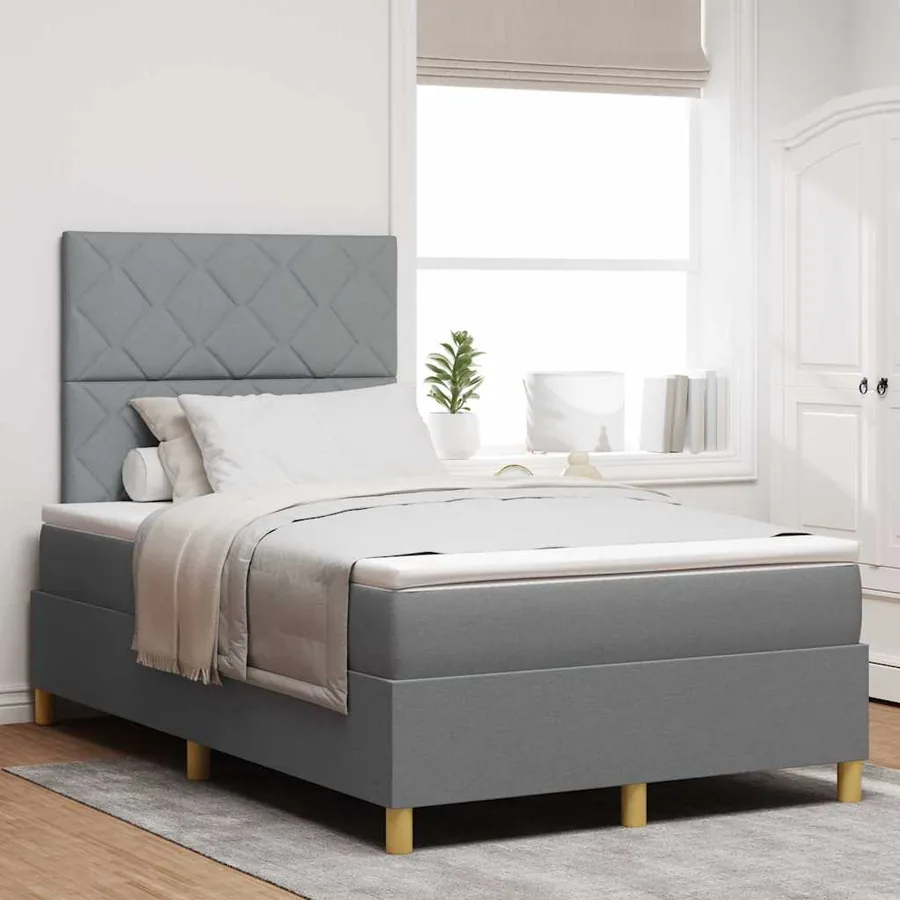 Lit à ressort LED Gris clair 120 x 200 cm tissu