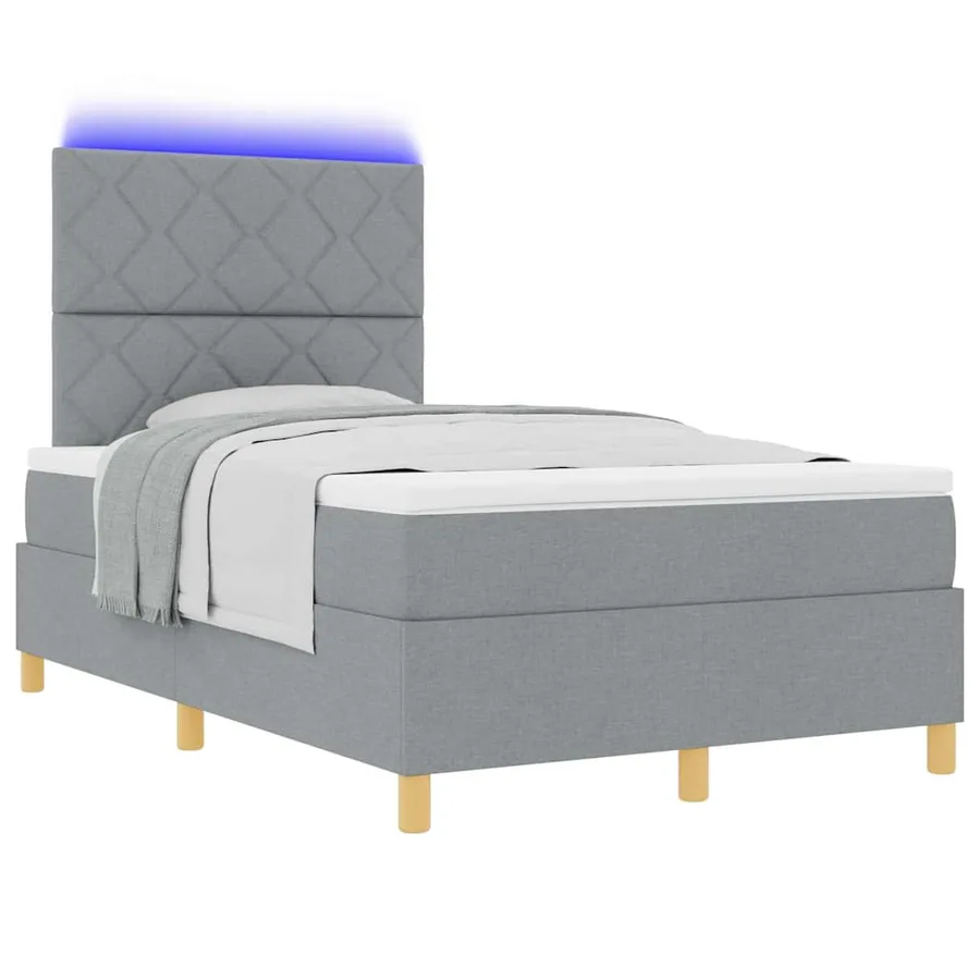 Lit à ressort LED Gris clair 120 x 200 cm tissu - 3