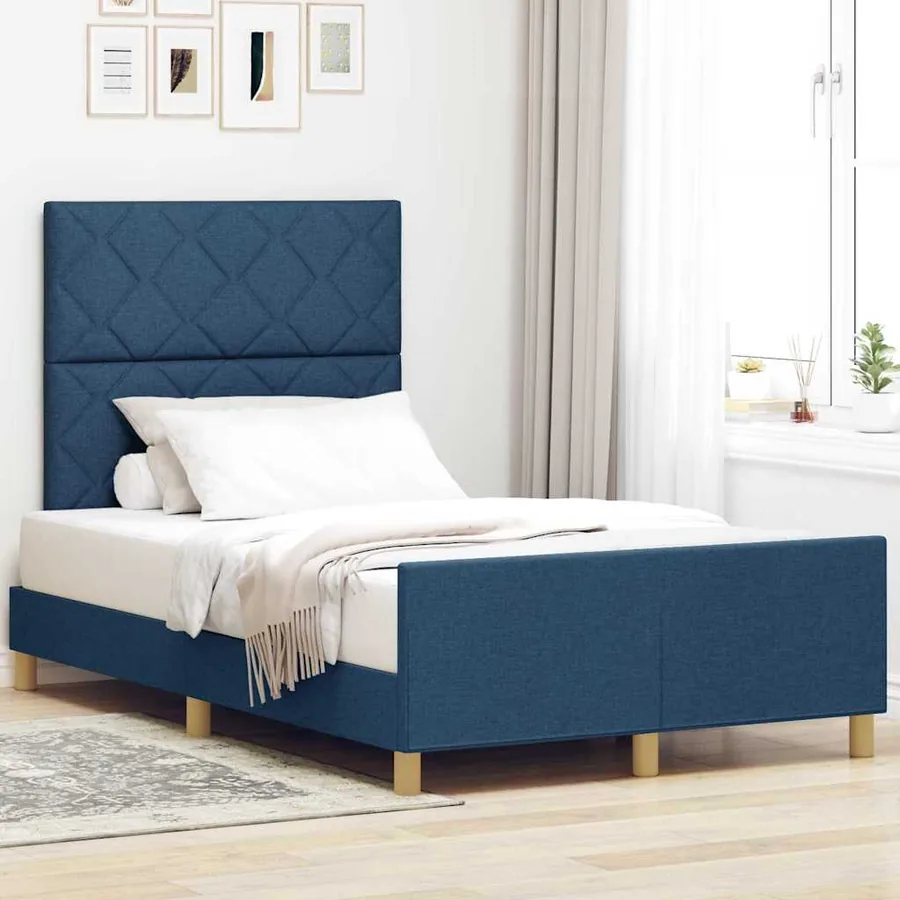 Cadre de lit avec tête de lit Bleu 120 x 190 cm tissu