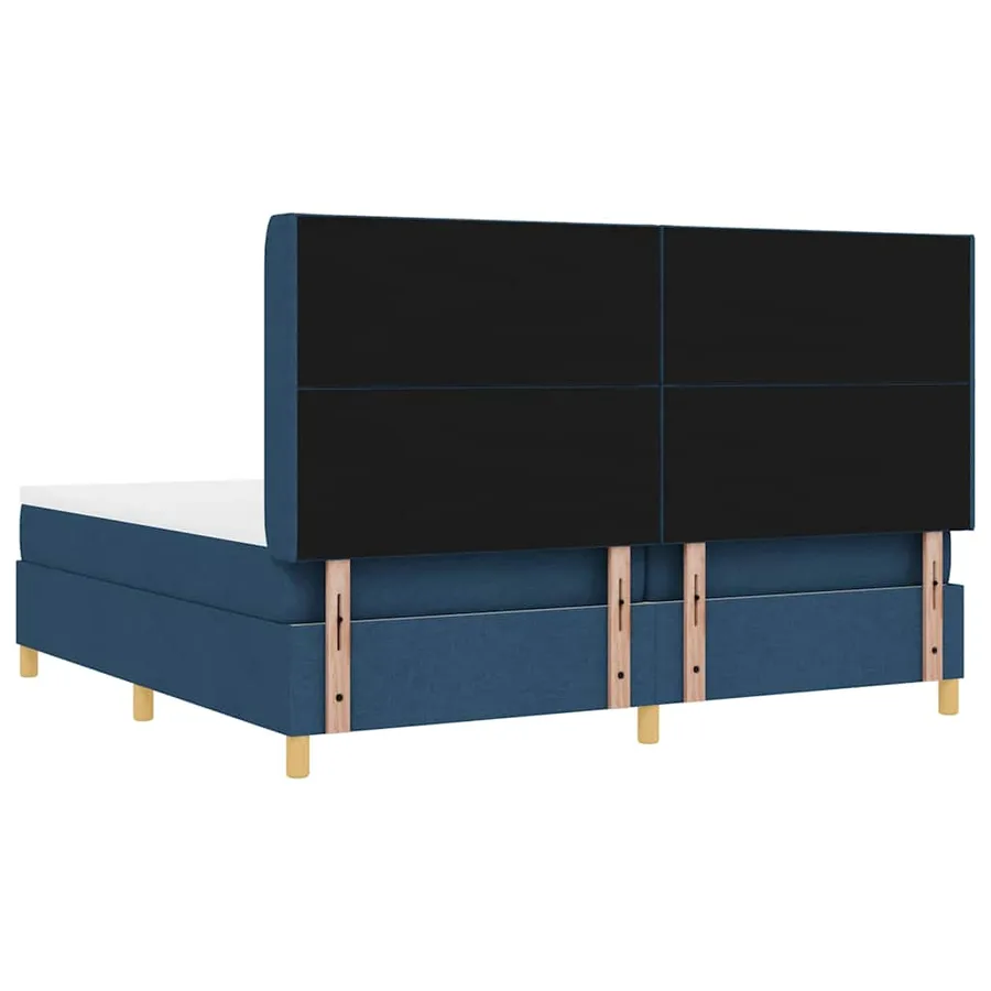 Lit à ressorts avec tête de lit Bleu 200 x 200 cm tissu - 4