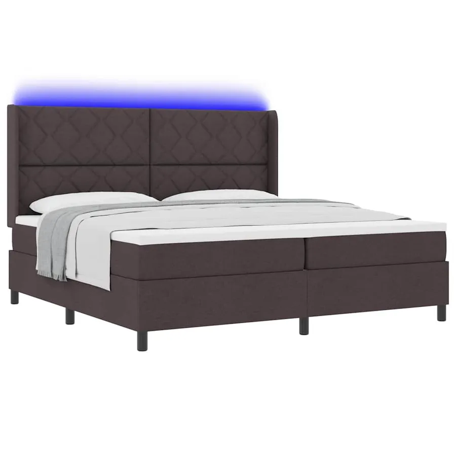 Lit à ressort LED Marron foncé 200 x 200 cm tissu - 3