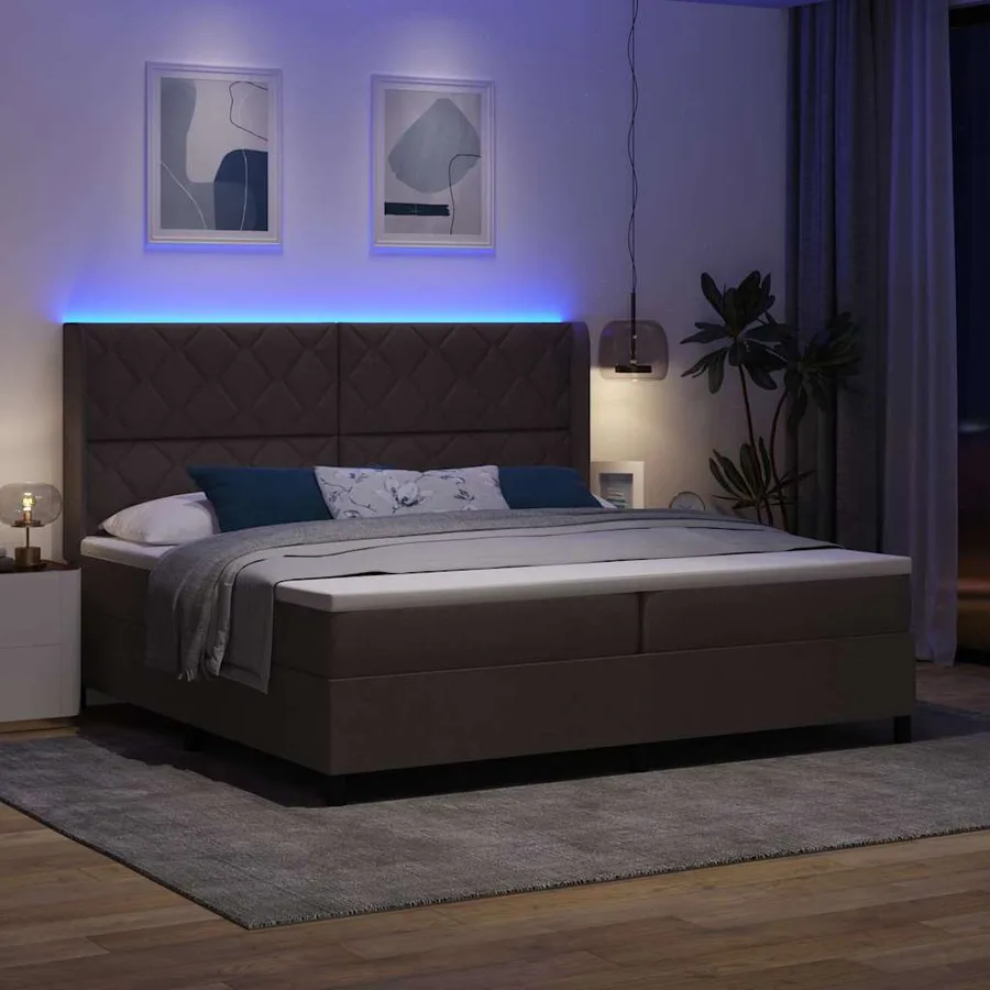 Lit à ressort LED Marron foncé 200 x 200 cm tissu - 5