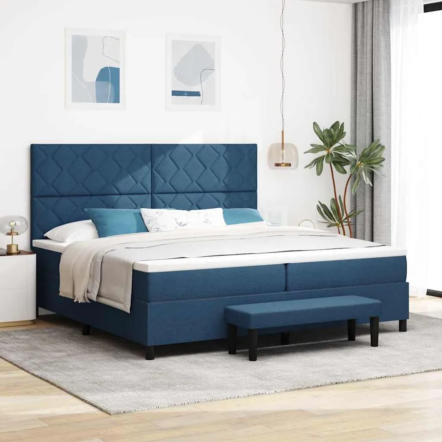 Lit à ressorts avec matelas Bleu 200 x 200 cm tissu