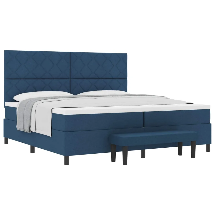 Lit à ressorts avec matelas Bleu 200 x 200 cm tissu - 2