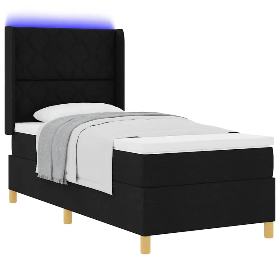 Lit à ressorts avec bandes LED Noir 100 x 200 cm tissu - 3