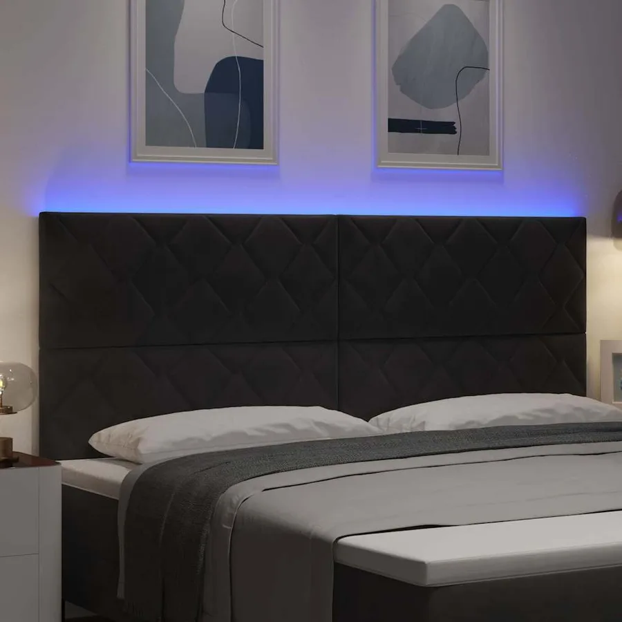 Tête de lit LED Noir 200 cm Velours - 4