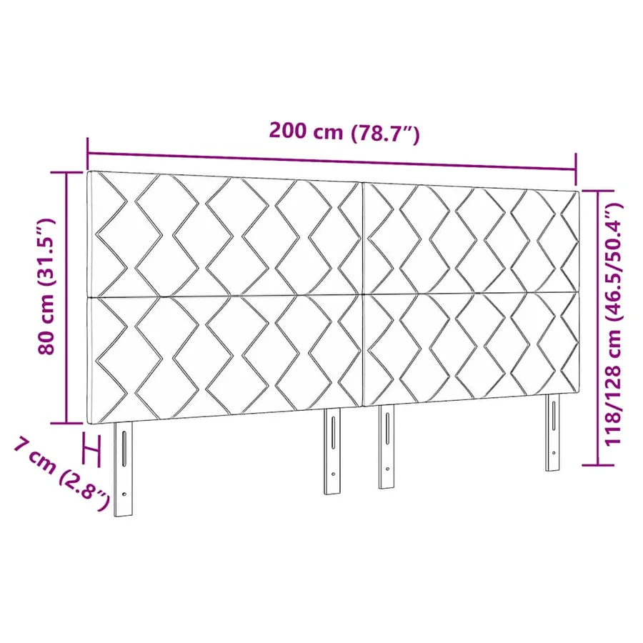 Tête de lit LED Noir 200 cm Velours - 8