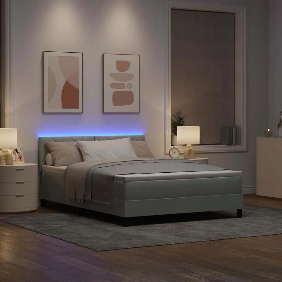Lit à ressort LED Gris clair 140 x 190 cm Velours - 5