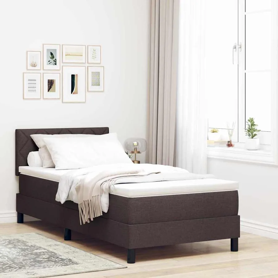 Lit à ressorts avec tête de lit Marron foncé 90 x 200 cm tissu