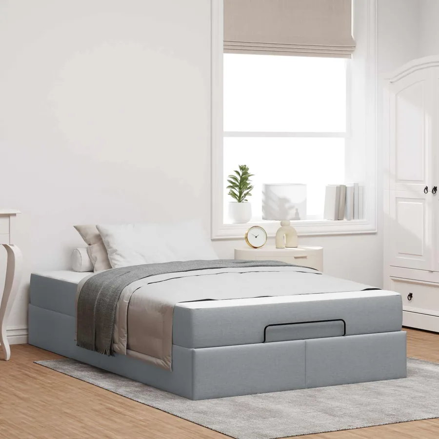 Cadre de lit avec matelas 2 pcs Gris clair tissu
