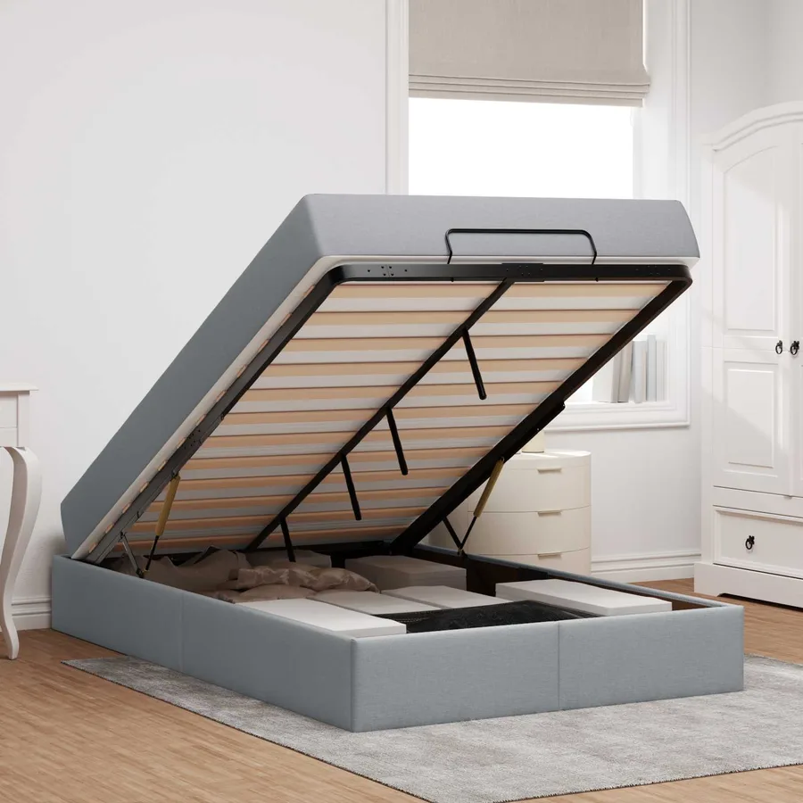 Cadre de lit avec matelas 2 pcs Gris clair tissu - 4