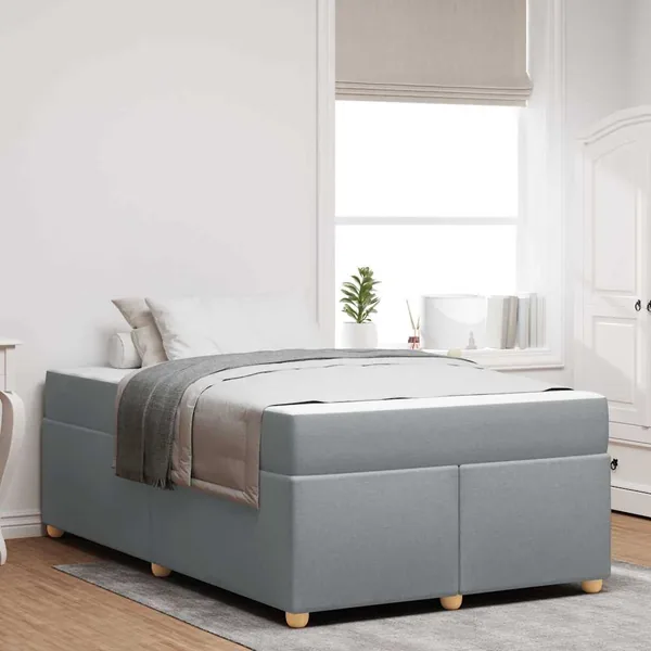 Cadre de lit avec matelas Gris clair 120 x 190 cm tissu