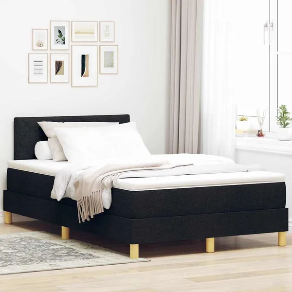 Lit à ressort LED avec coussin Noir 120 x 190 cm tissu