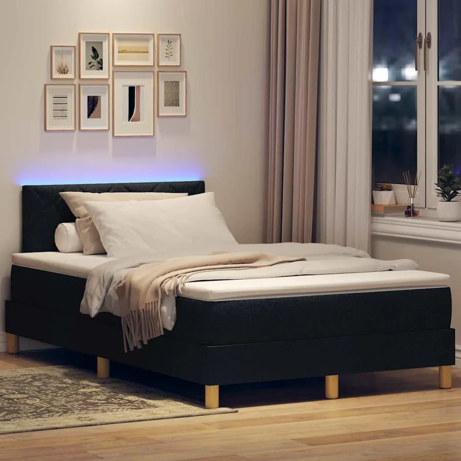 Lit à ressort LED avec coussin Noir 120 x 190 cm tissu - 5
