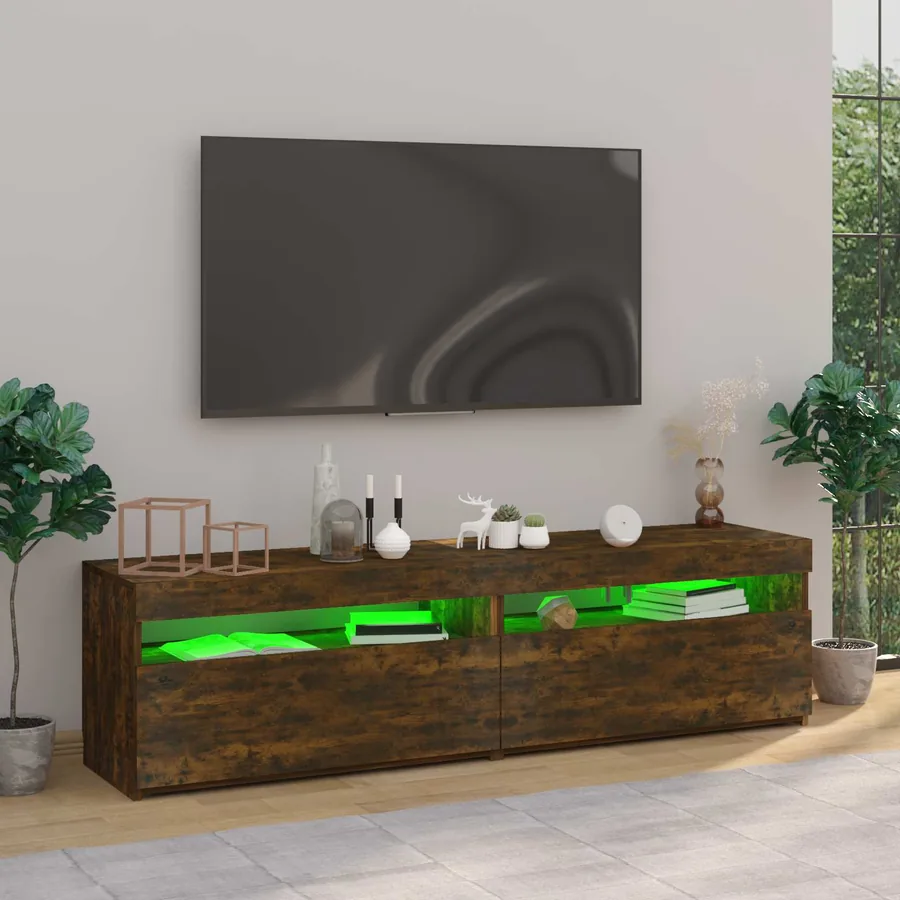 Meubles TV avec lumières LED 2 pcs Chêne fumé 75x35x40 cm - 4
