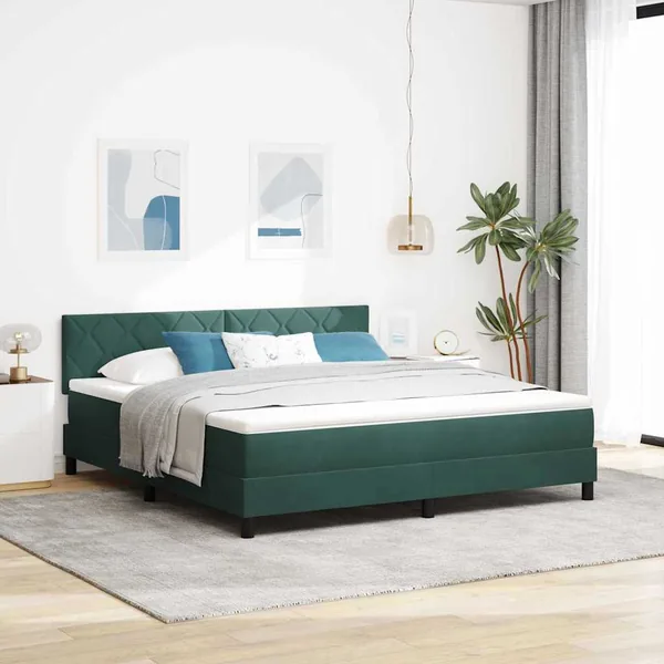 Lit à ressorts avec tête de lit Vert foncé 180 x 200 cm Velours