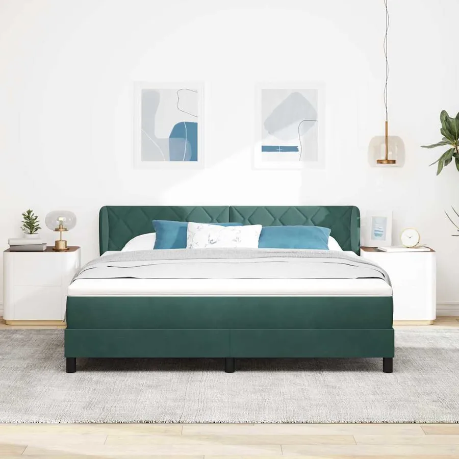 Lit à ressorts avec tête de lit Vert foncé 180 x 200 cm Velours - 3