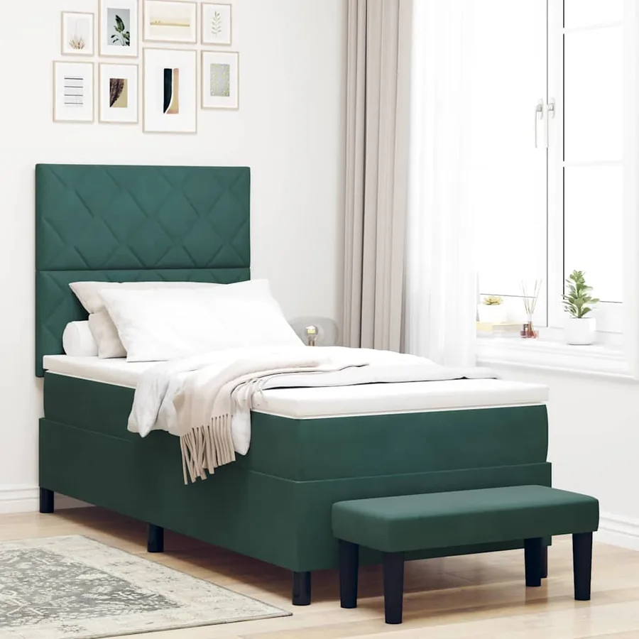 Lit à ressorts avec tête de lit Vert foncé 200 x 90 cm Velours