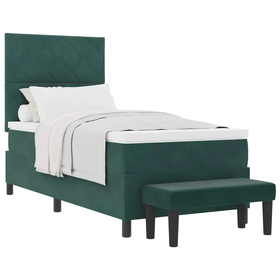 Lit à ressorts avec tête de lit Vert foncé 200 x 90 cm Velours - 2