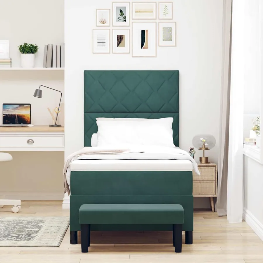 Lit à ressorts avec tête de lit Vert foncé 200 x 90 cm Velours - 3