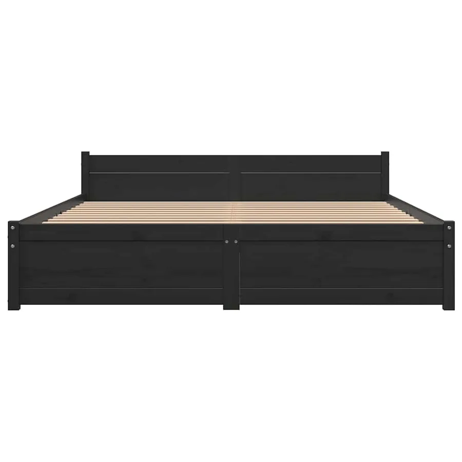 Cadre de lit sans matelas noir bois massif 135x190 cm - 4