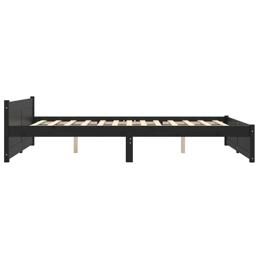 Cadre de lit sans matelas noir bois massif 135x190 cm - 5