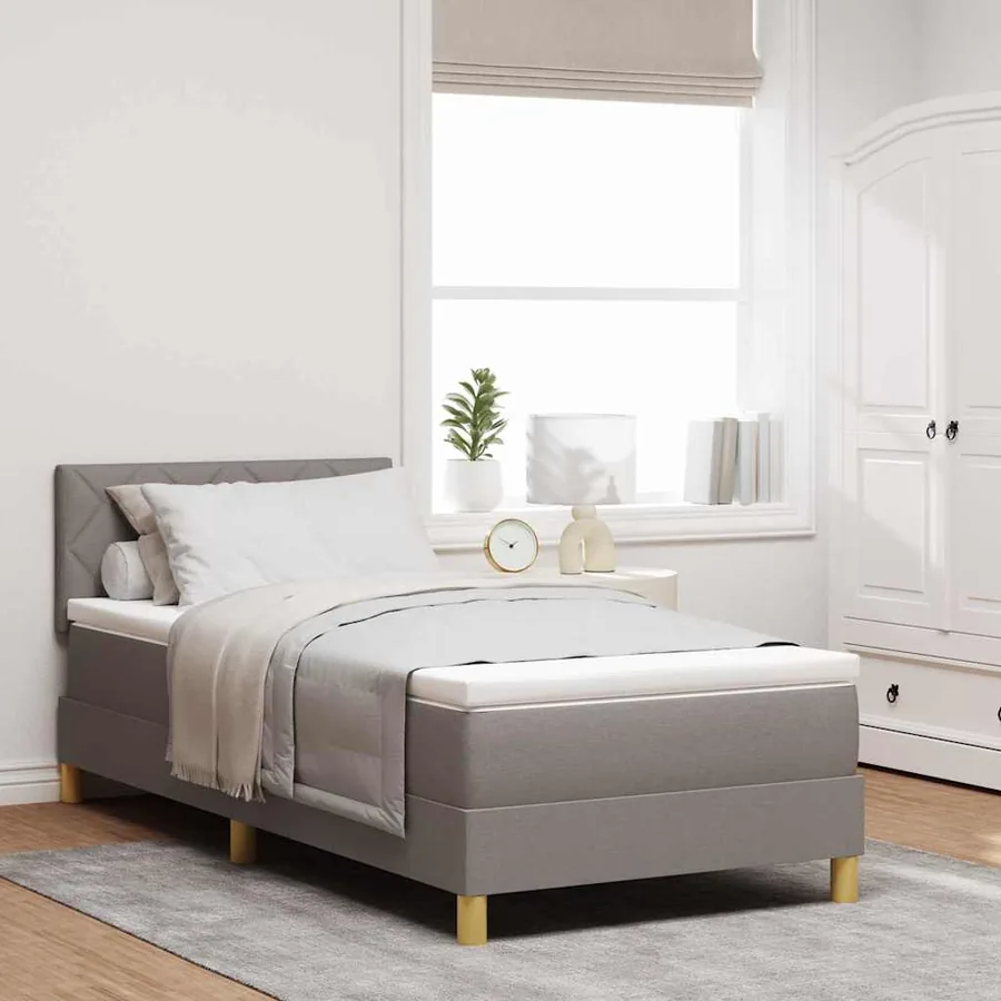 Lit à ressorts avec coussin Taupe 90 x 200 cm tissu
