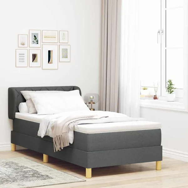 Lit à ressorts avec tête de lit Gris foncé 90 x 200 cm tissu
