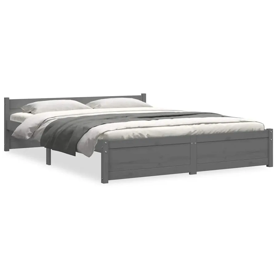 Cadre de lit sans matelas gris bois massif 135x190 cm - 2