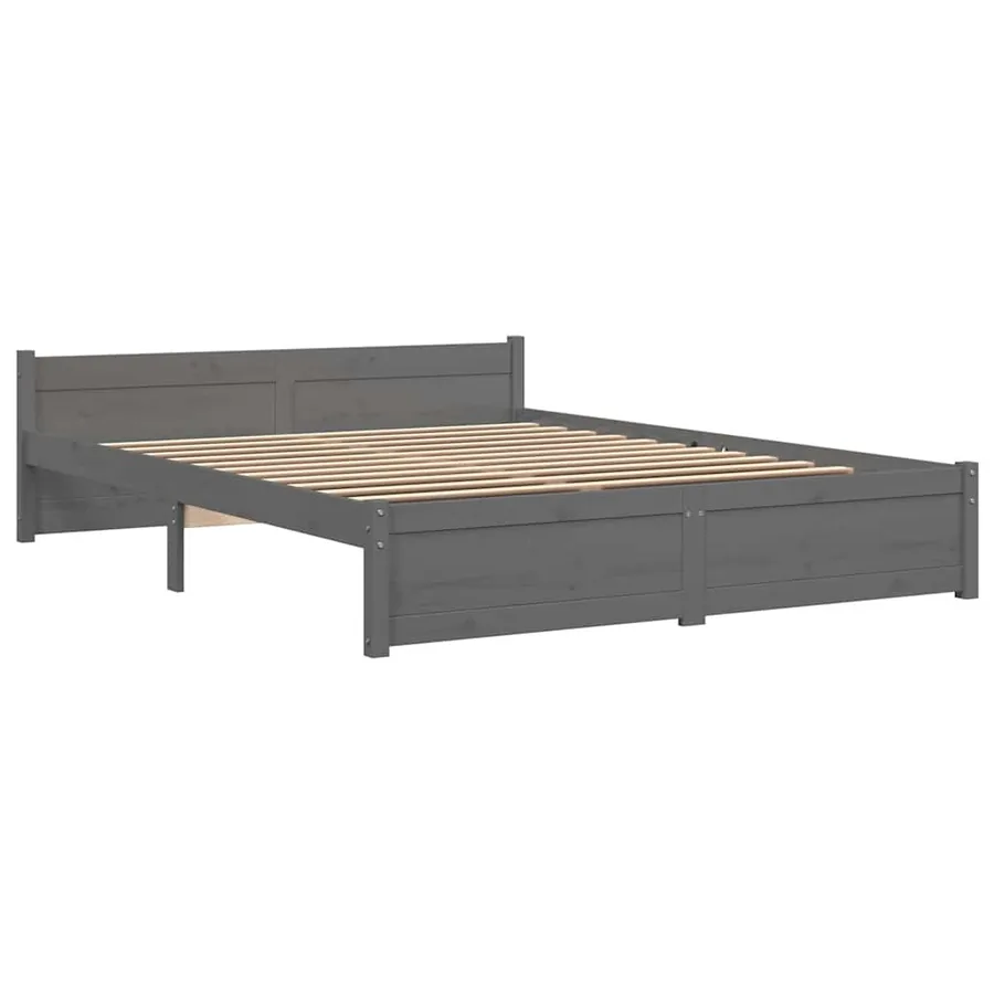 Cadre de lit sans matelas gris bois massif 135x190 cm - 3