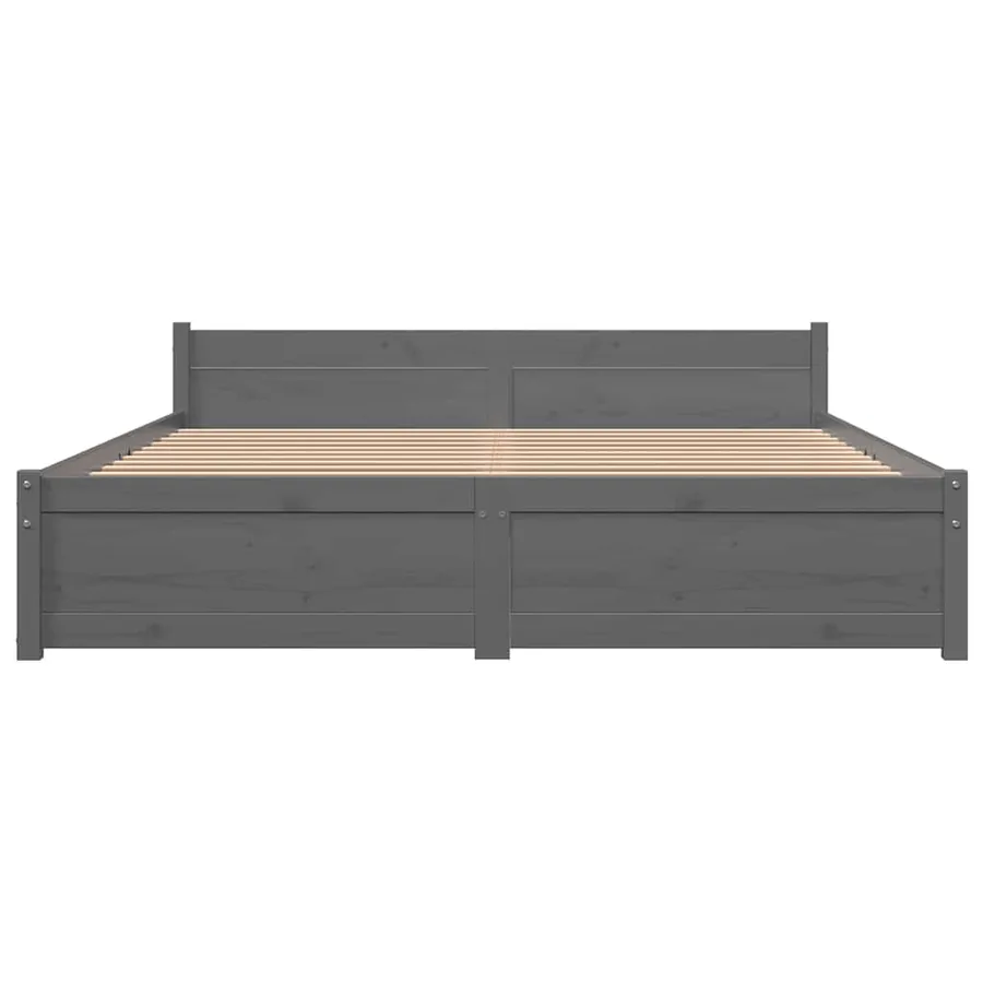 Cadre de lit sans matelas gris bois massif 135x190 cm - 4