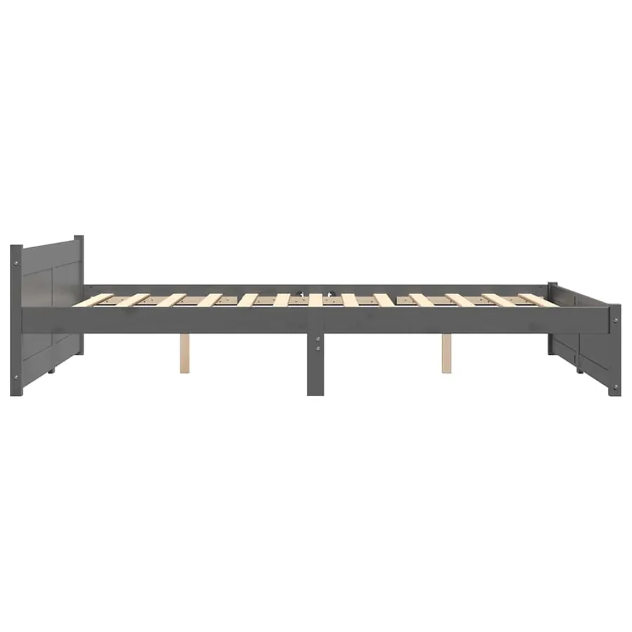 Cadre de lit sans matelas gris bois massif 135x190 cm - 5