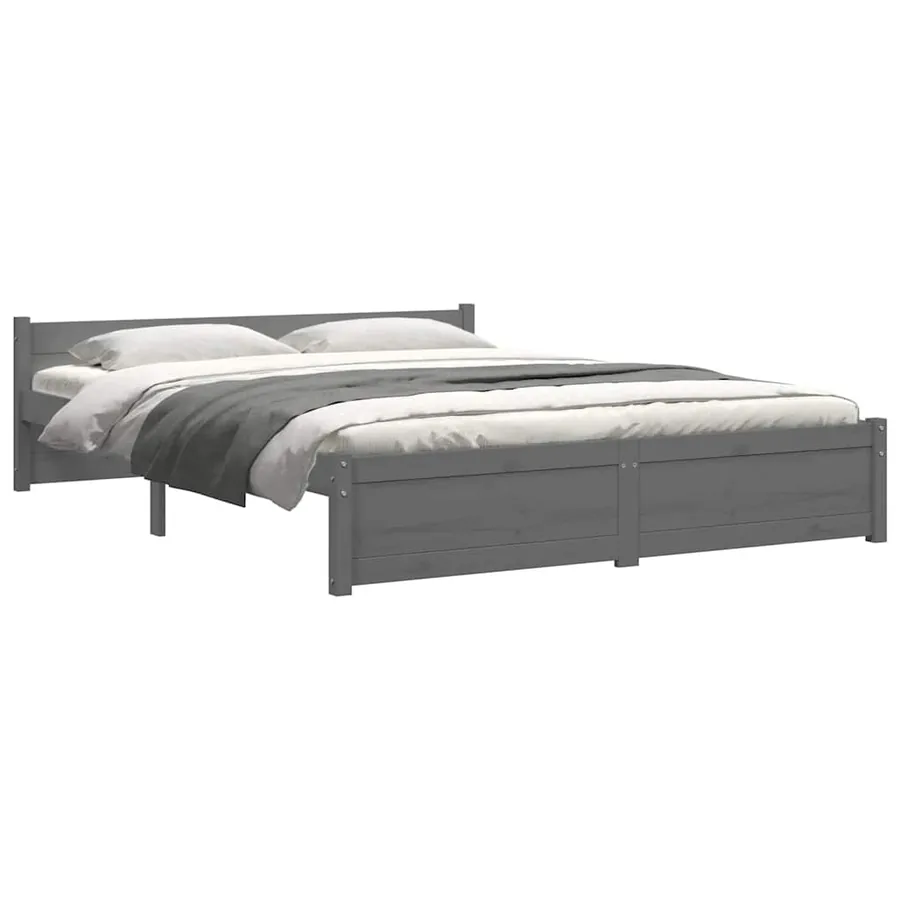 Cadre de lit sans matelas gris bois massif 135x190 cm - 7