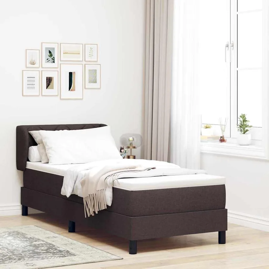 Lit à ressorts avec tête de lit Marron foncé 80 x 200 cm tissu