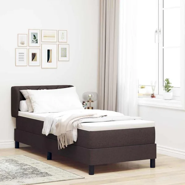 Lit à ressorts avec tête de lit Marron foncé 80 x 200 cm tissu