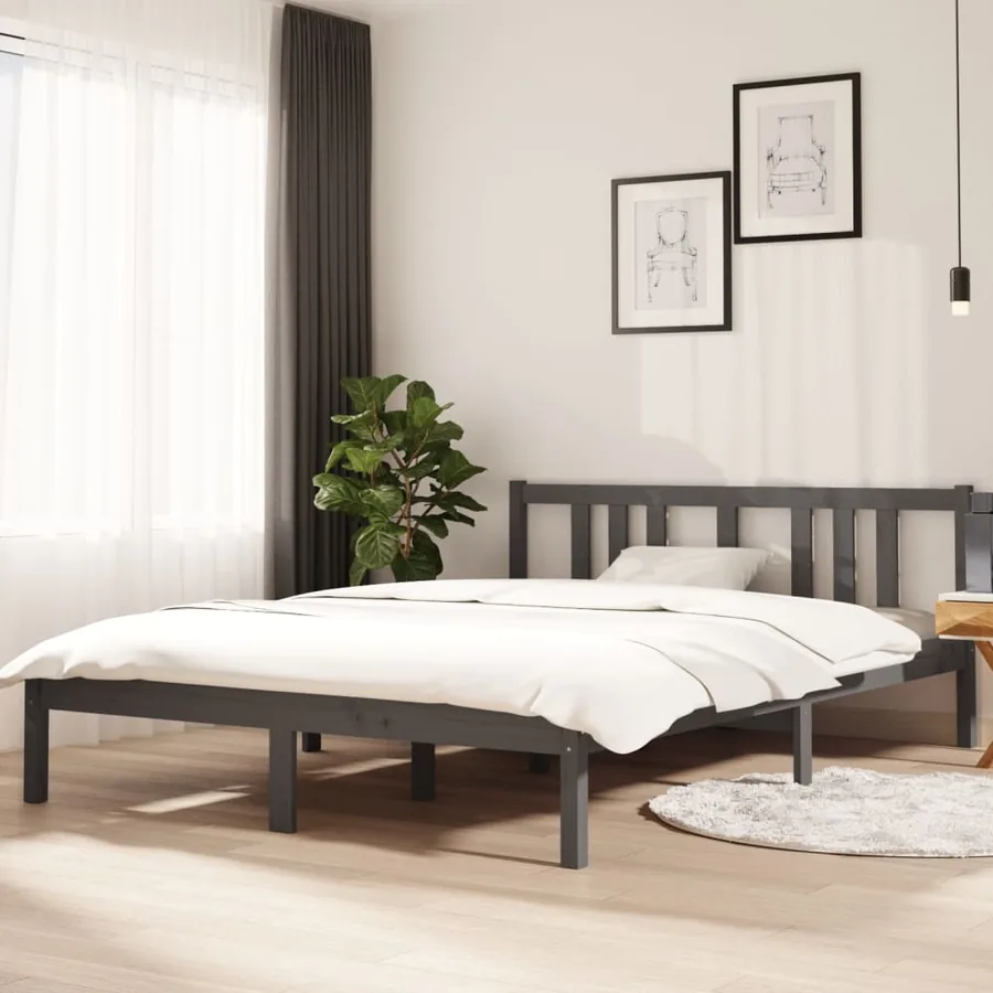Cadre de lit sans matelas gris bois massif 140x200 cm