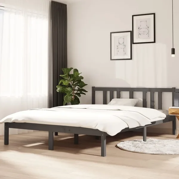Cadre de lit sans matelas gris bois massif 140x200 cm