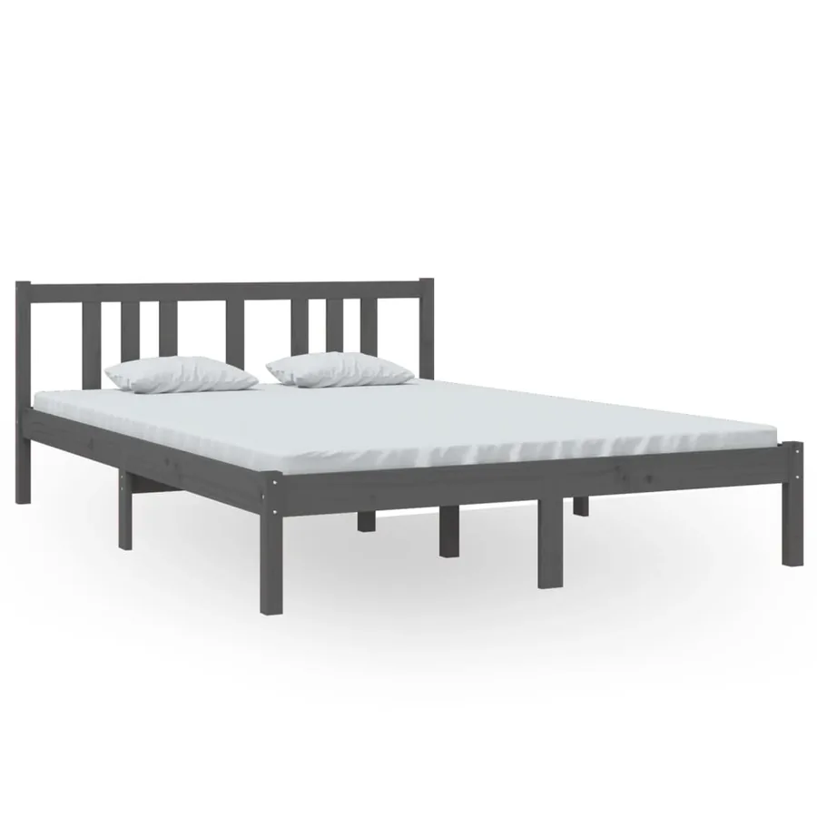 Cadre de lit sans matelas gris bois massif 140x200 cm - 2