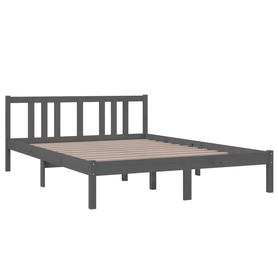 Cadre de lit sans matelas gris bois massif 140x200 cm - 3